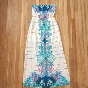 Pink Owl Strapless Maxi Floral Aztec Dress NWT